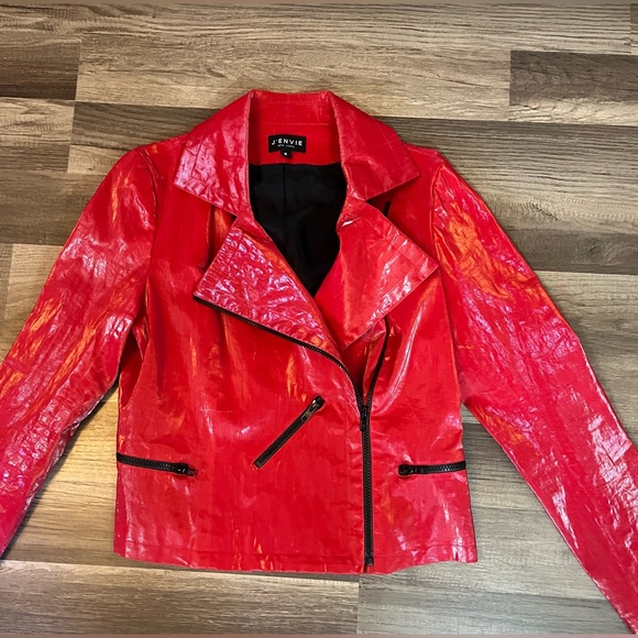 J’Envie Cherry Red Moto Style Jacket Size 6 - Picture 8 of 12